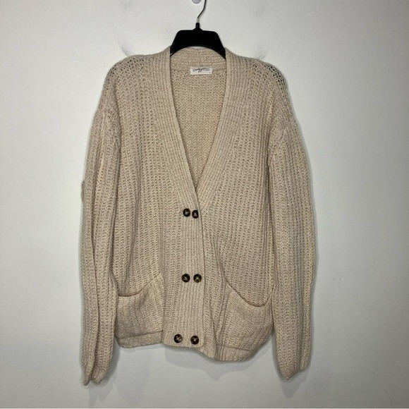 Carly Jean Los Angeles Sweaters - Carly Jean Los Angeles CJLA oatmeal cardigan sweater double button women's large